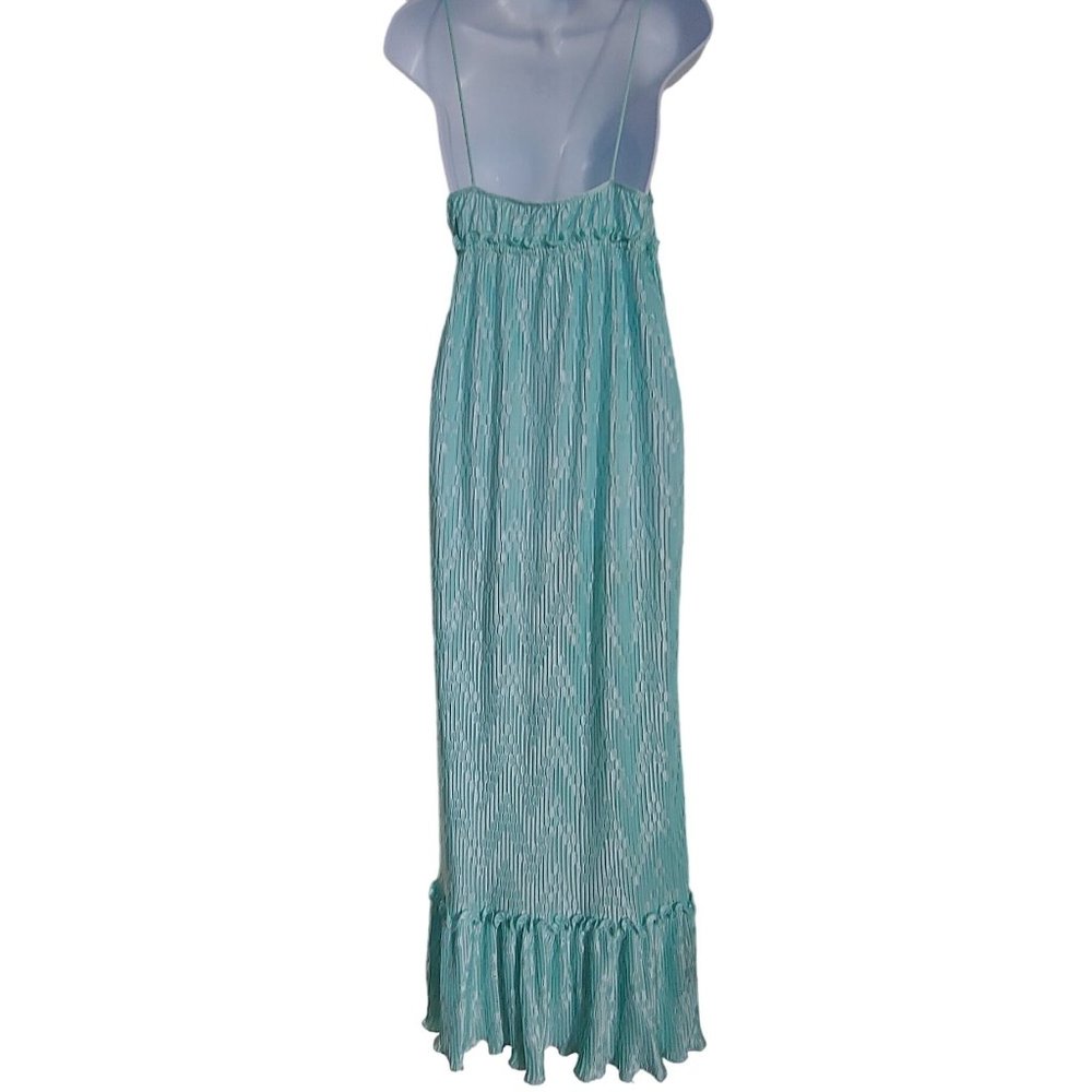Mary McFadden Collection 1 Grecian Plisse Aqua Full Length Gown Medium - Picture 11 of 16